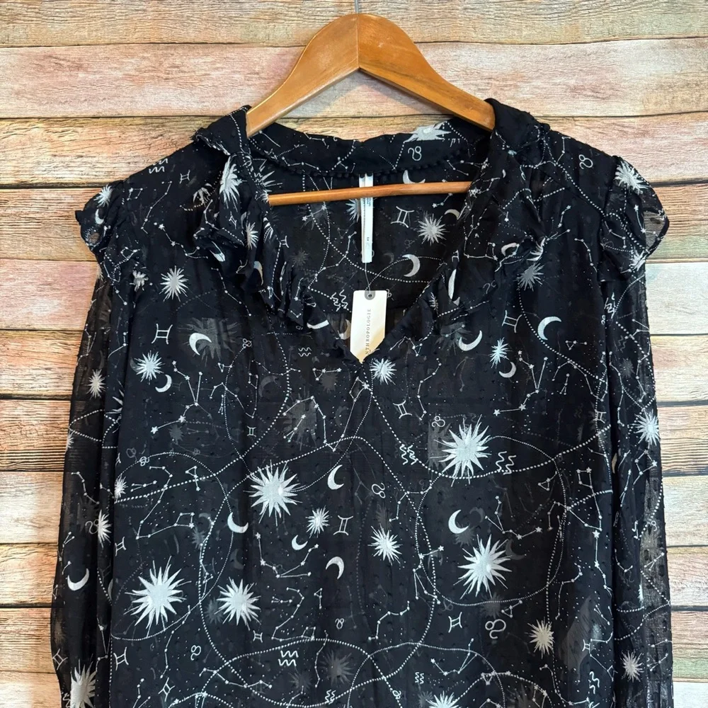 Anthropologie Celestial Star Constellations Space Puff Sleeve Flowy Top XS